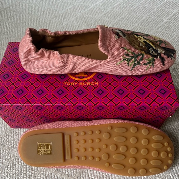 Tory Burch Pink Bird Embroidered Flats - Picture 2 of 5